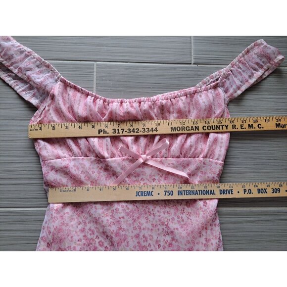 Vtg 90's Y2K Milkmaid Babydoll Floral Off-Shoulder Dress Bow 3/4 Hipnotix - Picture 5 of 9